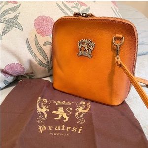 NWT Pratesi Firenze Tan Cognac Crossbody Purse Bag Made in Italy Genuine Leather